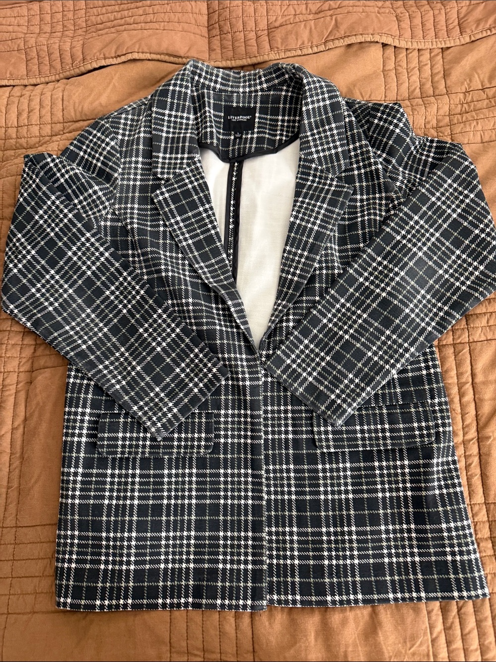 Women’s Liverpool Black and White Plaid Women's Blazer- Size L